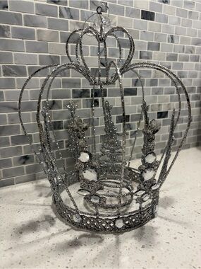 Glitter & Rhinestone Silver Crown Decorative Accent/tree topper/centerpiece